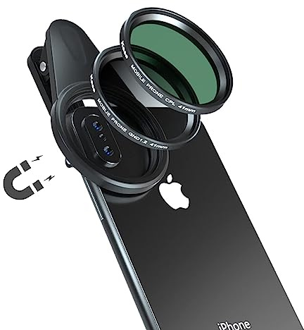Kase 41 mm magnetisches Handy-Objektiv-CPL-Filter-Set, inklusive rundem Polarisationsfilter, weichem Verlaufsfilter ND1.2, Objektivclip für iPhone 14, 13, 12, 7 XR X XS, Samsung Android Smartphone | Zirkular-Polarisationsfilter, ND1.2, kompatibel mit iPhone 17, 16, 15, 14, 13, 12, 11, Samsung, Android