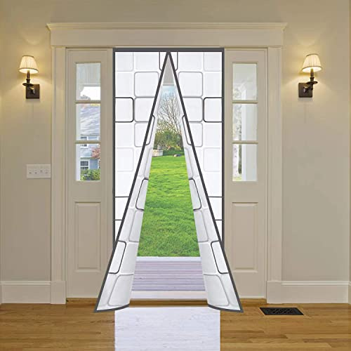 Insulated Door Curtain, Magnetic Thermal Door Cover Screen Door Self-Closing Privacy Magnetic Screen Door Hands Free for Patio, Kitchen, Bedroom, Air Conditioner Room, Fits Doors up to 36 x 82,Grey