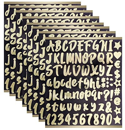 648 Stücke 8 Blätter Selbstklebende Buchstaben Nummern Aufkleber Hausnummer Vinyl Wasserdichte Sticker Klebebuchstaben für Briefkasten Schilder Tür Adressnummer DIY Scrapbooking zum Beschriften (Gold)