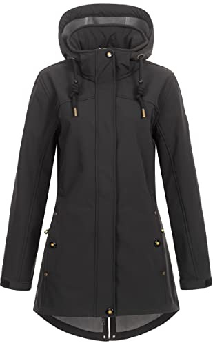 Ankerglut Damen Softshellmantel Kurzmantel mit Kapuze Gefüttert Übergangsjacke #ankerglutbrise Softshelljacke, Black, 40