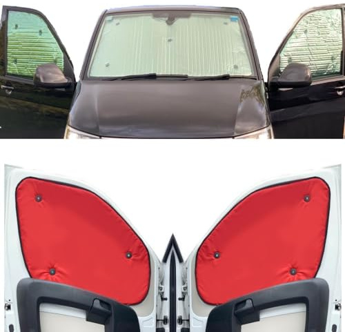 Tendine Parasole Auto Compatibile con Citroen Berlingo (1996-2007)(Set Completo + Portellone Posteriore + Finestre Da Tetto) Dorso Rosso,Reversibile e Termico