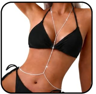 Bounzhi Silver Body Chain Sexy Crossover Bra Beaded Waist Chains Bikini Beach Body Accessories for Women