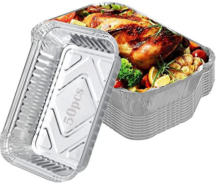Timisea 50 Stück Aluschalen Grill,Einweg Schalen aus Aluminiumfolie Fettauffangschalen Grillschale | Aluschalen Grill 22 * 15 * 5.5cm /1000ml Tropfschalen-Wiederverwendbar