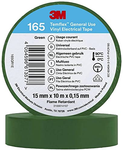 3M Temflex™ 165 165GR1E Cinta aislante Temflex™ 165 Verde (L x W) 10 m x 15 mm