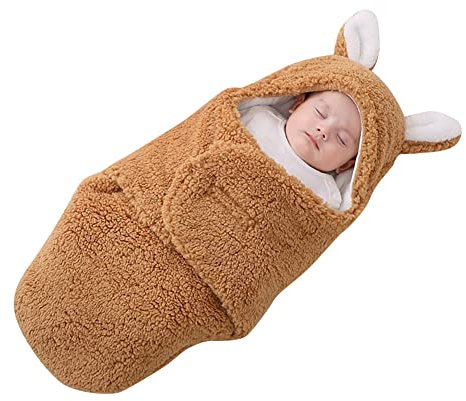 LICHENGTAI Baby Schlafsack, Neugeborenes Baby Kapuzendecke Wickeldecke Nette Bär-Form Winter Warm Fleece Empfangsdecke für Säuglinge Babys Einschlagdecke 0-3 Monate