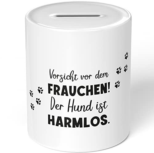 JUNIWORDS Spardose Sparbüchse, Vorsicht vor dem Frauchen! Der Hund ist harmlos (1008379)