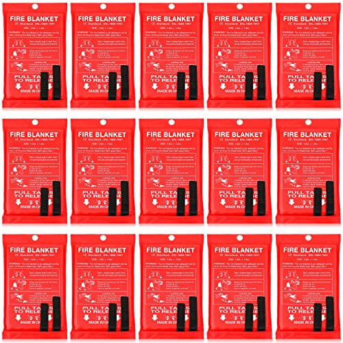 Jerify 15 Pcs Fire Blanket - Fiberglass Fire Emergency Flame Retardant Safety Fireproof Safety Suppression Cover Blanket for Kitchen, Home, Car and Office - 39 x 39 Inch (Red)