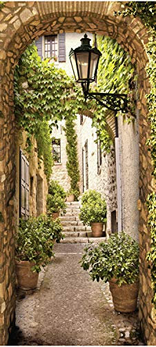 wandmotiv24 Türtapete kleine Gasse in Alter Stadt, Tor-Bogen 70 x 200cm (B x H) - selbstklebend Vlies 150g Sticker für Türen, Türfolie, Aufkleber, M1114