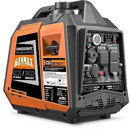 GENMAX Generador portátil, 4000 W, 145 cc, motor de gas ultra silencioso, potencia paralela y en serie, arranque eléctrico, ideal para acampar al aire libre y en casa, cumple con