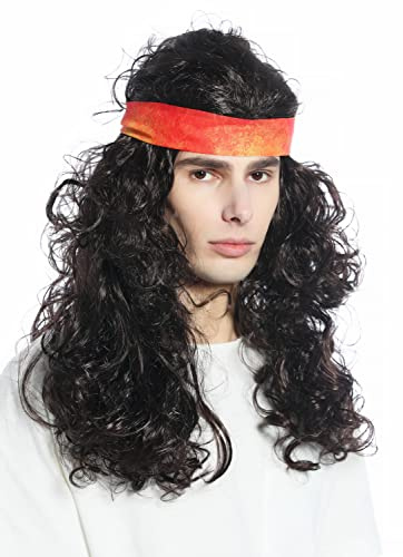 WIG ME UP - CW-027-P4 Perücke Stirnband Karneval Fasching lang Voluminös Locken lockig braun Hippie 70er