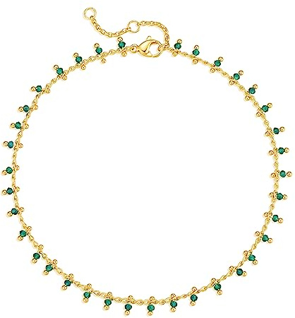 MTMY Gold Anklets for Women 14K Gold Plated Tiny Bead Anklet Green Cubic Zirconia Tassel Foot Chain Cute Summer Beach Boho Anklets Jewelry Gift(green crystal)