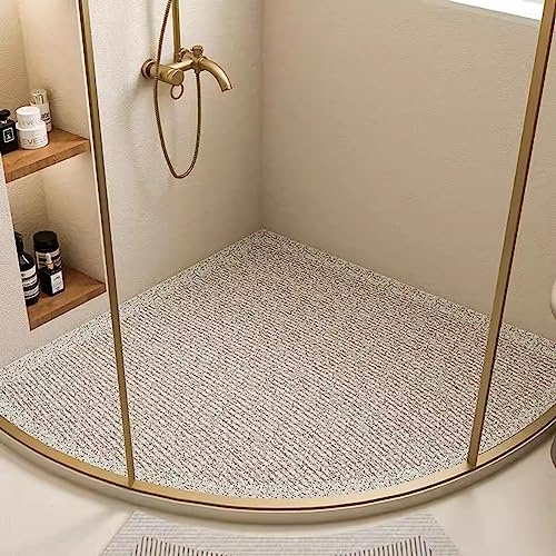 Duschmatte Dreieckig für Eckdusche, Duschmatte Dreieckig, Komfortabel Duschmatte Rutschfest Halbrund, PVC-Luffa Badematte Halbrund mit AblauflöChern Sicherheits, Schnell Trocknend,D,70x70cm(28x28inch)