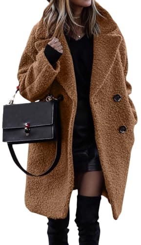 ORANDESIGNE Donna Cappotto Inverno Cappotti in Pile Sherpa Teddy Giacca Caldo Giubbotto Giacche Pelliccia Oversized Cappotto Autunno Elegante A Cammello L