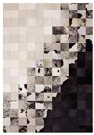 R&RENXIA Kuhfell-Patchwork-Teppich, echter Rindsleder-Teppich, Premium-Kuh-Druck-Teppich für Schlafzimmer, Wohnheim, Esszimmer, Wohnzimmer, Western-Dekor,90×120cm