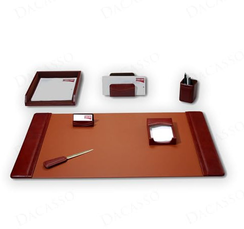 Dacasso 7-teiliges Schreibtisch-Set aus Mokka-Leder, Schreibunterlage und Schreibtischunterlage, Organisations-Essentials – Executive Decor und Oberflächenschutz