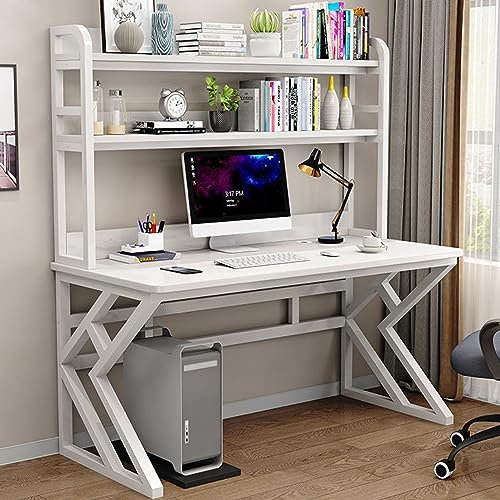 KAZUP Computertisch mit Bücherregal, moderner Schreibtisch/Arbeitsplatz, Heimbüro-Schreibtisch, einfache Montage (31 Zoll, weiß)