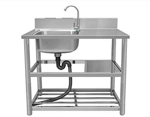 PASPRT Lavello residenziale da appoggio in Acciaio Inossidabile Lavello a Vasca Singola per Ristorante Commerciale, Stazione di Preparazione della Cucina, lavabo Durevole (Left L 100 cm)