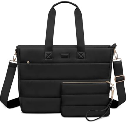 MOSISO Bolsa para Mujeres, 15-15,6 Pulgadas Puffy Laptop Bolsa Tote con Cremallera, 16 Pulgadas Bolsa Hombro Grande Bolso Casual para Viajes Trabajo con Monedero,Negro