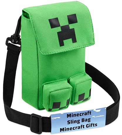 Minecraft Creeper Umhängetasche Kinder & Teens Handy Crossbody Bag, Verstellbarer Gurt, Gamer Geschenke für Jungs (Grün Creeper 2)