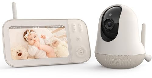 nooie Babyphone mit Kamera 5 Zoll, Video Babyfon mit Kamera ohne WLAN, Baby Monitor mit 4000mAh Akku, 720P HD-Nachtsicht, Zwei-Wege-Audio, Wiegenlied, Temperatursensor, Schwenk-Neigungszoom