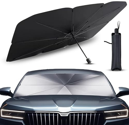 Parasole Auto Protezione Solare Anteriore per SUV e Camion Parasole per Auto Ombrello Parasol Macchina 140x80cm Resistente ai Raggi UV Ombrello per auto con asse rotante 360° e Rivestimento in Titani