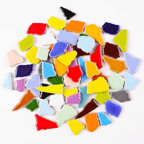 454 g (0,5 kg) mittelgroße, unregelmäßige Keramik-Mosaikfliesen zum Basteln, Großpackung für gebrochene Porzellanfliesen, Glas, Mosaik-Kits, zufällige bunte Mosaik für Erwachsene und Kinder, DIY
