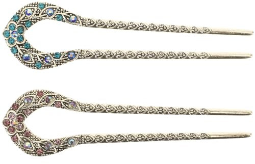 MUSISALY 2pièces Baguettes à Cheveux Strass Épingles à Chignon Vintage Accessoires De Coiffure Pour Femmes Pour Mariages Et Fêtes