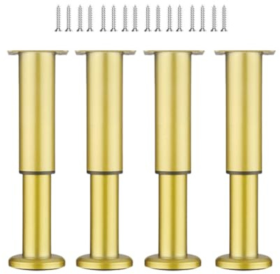 Generisch 4 Stück Möbelfüße Verstellbar 8-12cm, 12-18cm, 18-30cm, 25-42cm Metall Möbelbeine Mit Schutzkappe Für Boden Und Schrauben, Für Schrank Fernsehschrank Bett Sofa Nachttisch(Gold,8-12cm)