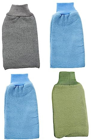 FOMIYES 4pcs Bath Towel Wash Mitt Glove Shower Cleaning Glove for Home Bathroom Cotton Polyester Wrist Closure Design Random Color