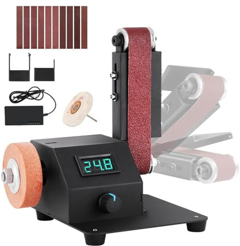 LIULIQ 350W Electric Sander, Bench Grinder with 10pcs Sanding Belts, LED Digital Display Screen, Precise Speed Control, Forward and Reverse Adjustment, for Sharpening and Grinding Various Metals