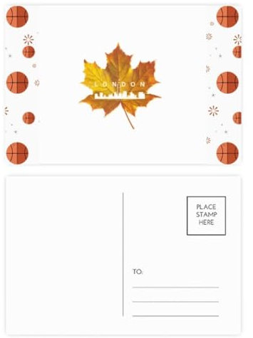 London Outline Maple Autumn Basketball Postkarten-Set, Dankeskarte, Versandseite, 20 Stück
