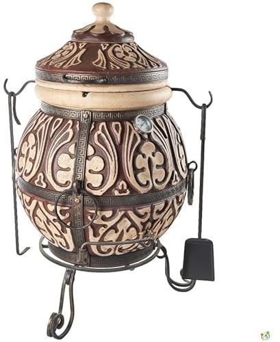 Tandoor Ofen aus Schamott – Keramik Grill für Fleisch, Brot, Pizza & Gemüse – Holzkohle- & Holzbetriebene BBQ-Station für Garten & Terrasse – Smoker, Tanur, Grand Tandyr, Tandir (Attika) ca.85L