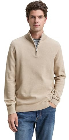 TOM TAILOR Maglione da Uomo Troyer con Struttura, 38774 - Twotone Beige Offwhite, M