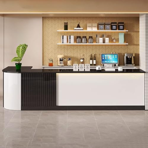 GUQASDV Empfangstheke Tresen Rezeption, Reception Desk Salon, Empfangstresen für Praxis, Reception Table mit LED-Lichtstreifen für Schönheitssalons, Kleinunternehmen(White+Black,1.4m)