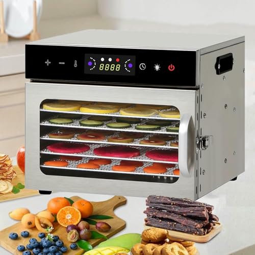 AFLEPCBRQ Pro Food Dehydrator Machine, 6/8/12/18-Trays Stainless Steel Food Dryer for Jerky, Dog Treats, Herb, Meat, Beef, Fruit, Timer and Temperature Control,6-Tray