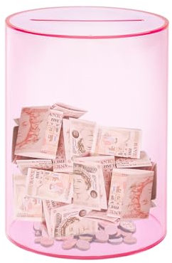 Pink Clear Acrylic Money Box 4.72”× 6.3” Break to Open Saving Jar for Adults Kids