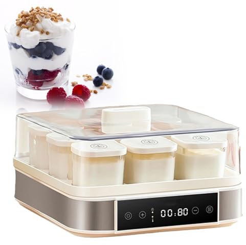 Outils Yaourtière,Yaourtière en Acier Inoxydable,avec 9 Pots en Verre et écran Tactile Intelligent,avec ContrôLe de La Tempé Rature et Temps, pour Préparer des Desserts Maison Frais