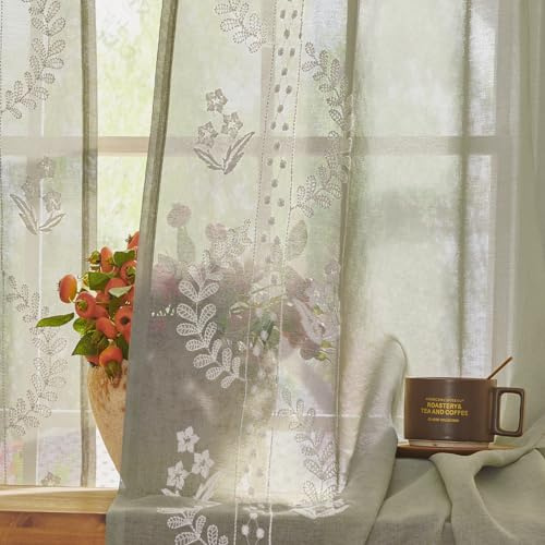 TOPICK Vorhänge mit Ösen Gardinenschals Vorhänge H245xB140 2er Set Grün | Vorhänge Wohnzimmer modern Schlafzimmer Vorhang Boho Ösenvorhang Übergardinen Voile lichtdurchlässig Curtains Living Room