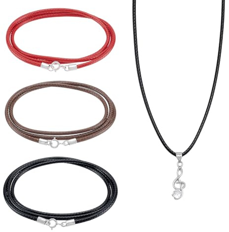 AHANDMAKER 3 collares de cuero trenzado, cadena de cuerda tejida, collar colgante, correa de cuero, 17 pulgadas (negro, rojo)