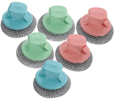 WRITWAA 6stücke Drahtschrubber Für Pfannen Metallschrubber Mit Griff Bürste Zum Kochen Geschirrschrubber Aus Edelstahl Topfreiniger Aus Stahl Stielschrubber Für Töpfe Und Pfannen Geschirrs
