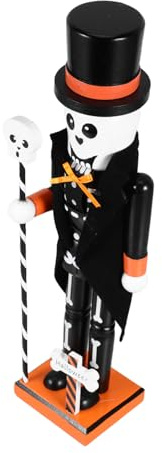 Ciieeo Wooden Halloween Nutcracker Figurine with Skull Head Unique Hand-painted Decoration for Spooky Party Supplies Indoor Decor for Tables Shelves