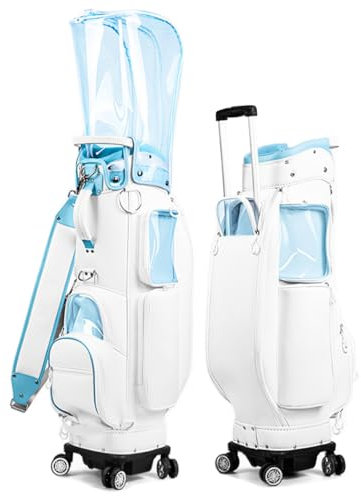 LANGWEI Blau,Golfschläger-Cart-Taschen Für Damen, Transparent Bunt Versteckte Trolley-Rolle, wasserdichte Tragetasche, 4 Räder Kann Horizontal Geschoben/Geschleppt Werden