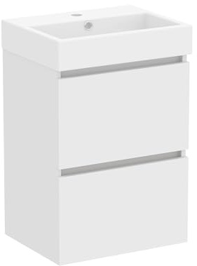 Baikal Meuble de Salle de Bains, Armoire Suspendue avec Vasque en Ceramique, Hauteur 68 cm, Largeur 45 cm, 2 Tiroirs, Finition Blanc, Meuble Monte