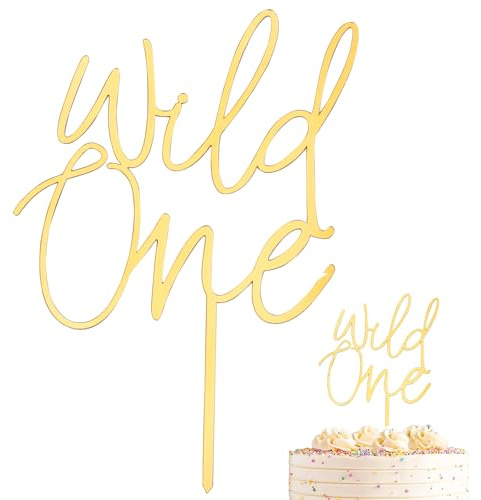 Happy Birthday Tortendeko Gold, Acryl Cake Topper Kuchendekoration, Wild One Kuchen Deko für Jungen Mädchen 1. Geburtstag Party Torte Dekorationen Suppllies, Größe 15x11,5cm