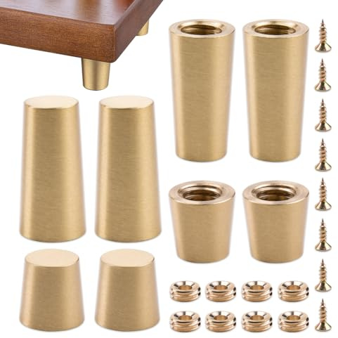 DEJIN 8Pcs Premium Brass Wood Cutting Board Feet with Screws and Washers Versatile Tray Riser Feet Metal Jewellry Box Feet for Kitchen Appliances Furniture Enhancements(30MM+15MM)