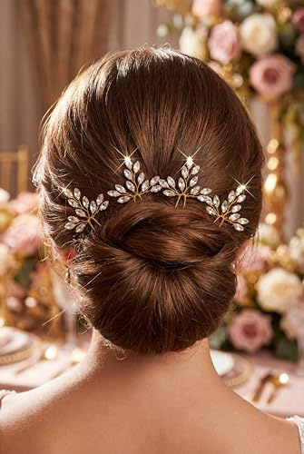 Flayem 8 Stück Golden Hochzeit Haarschmuck,Perlen Haarspangen,Blume Braut Haarnadel