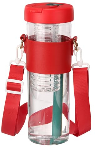sourcing map Botella de agua con infusor de frutas, de plástico, a prueba de fugas, a prueba de roturas, con popote plegable y asa de transporte, para gimnasio, camping, viajes, bebidas frías, color