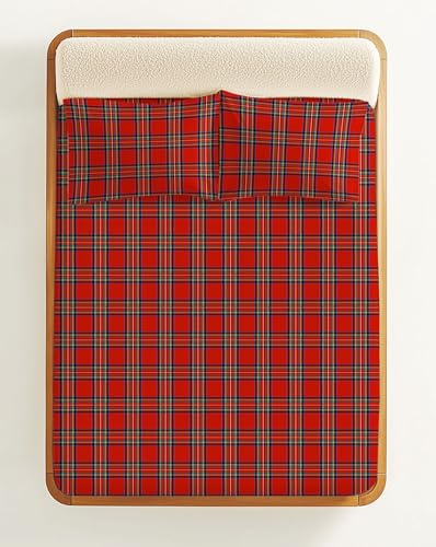 Tex family Completo Lenzuola Scozzese Rosso - Set Letto Invernale 100% Cotone Naturale - Caldo, Traspirante, Made in Italy - 2 PIAZZE