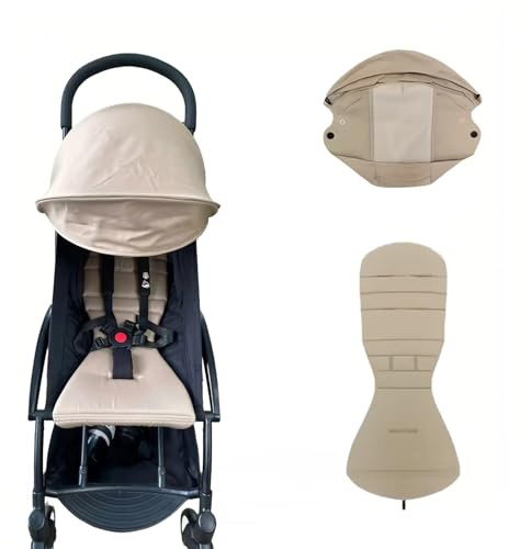 2-Piece Baby Stroller Seat Cushion & Canopy Set for Bébé Confort YOYO2/YoYo+ Pushchairs, Replacement Accessories Kit with Double-Layer Fabric, Christmas Gift for Mom and Baby​ (Khaki)