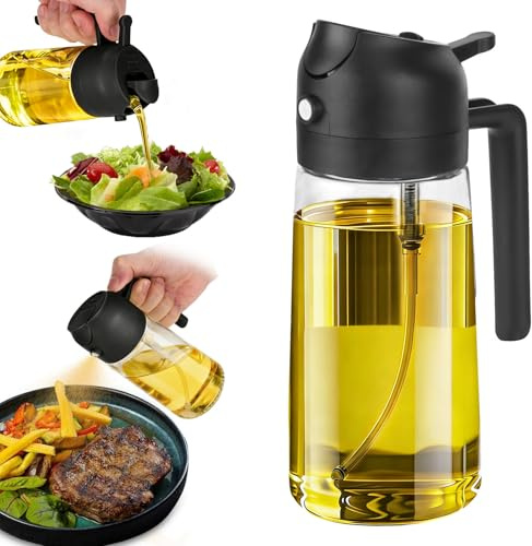 Spruzzatore per olio, bottiglie di vetro per olio, spruzzatore per olio 2 in 1, può spruzzare e versare olio, per cucinare, grigliare, friggitrice ad aria calda, cuocere al forno